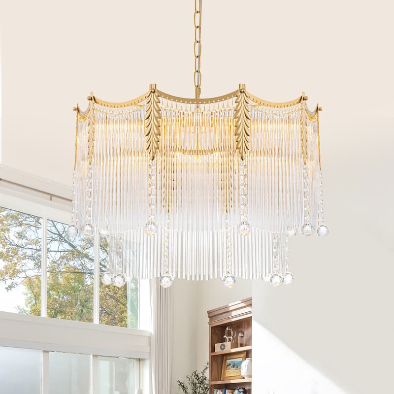 Gold Chandelier Clear Glass Rods & Hanging Crystal Balls Accents - Dia.23.62-in
