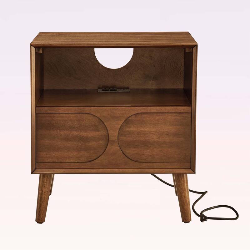 Versatile Fluted Nightstand with Charging Station,USB Ports,and Open Storage