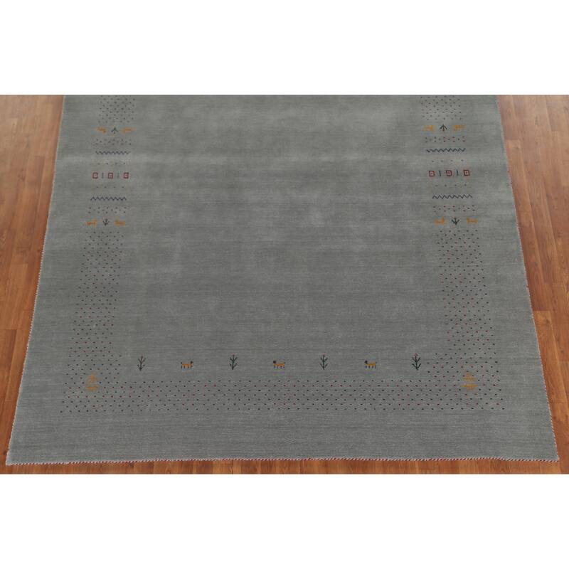 Silver Gray Gabbeh Indian Area Rug Handmade Wool Carpet - 7'7"x 9'9"