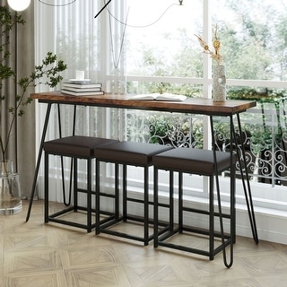 Updated 4 Pieces Counter Height Extra Long Dining Table Set with 3 PU ...