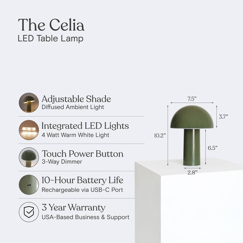 Brightech Celia LED Glossy Modern Round Dome Dimmable Cordless Portable Rechargeable Bedside Nightstand Desk Lamp