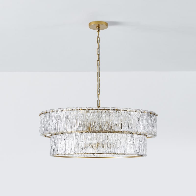KAWOTI 2-Tier Modern Glam Chandelier with Textured Glass