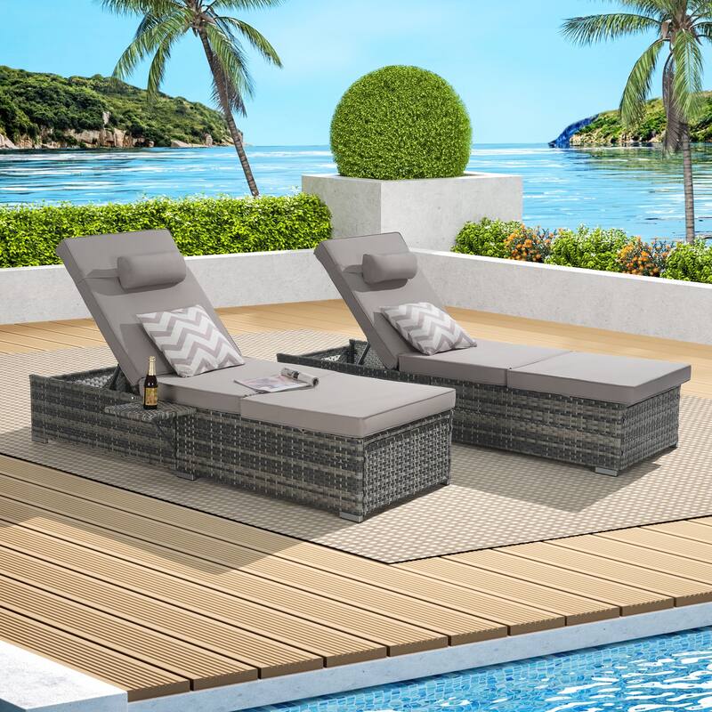 Outdoor Chaise Lounge Chair Set of 2 - Light Gray