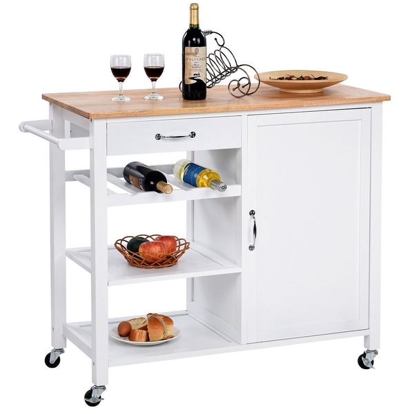 Shop Gymax 4 Tier Wood Kitchen Trolley Cart Island Storage Cabinet