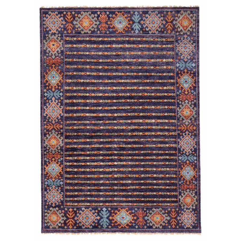 ECARPETGALLERY Hand-knotted Peshawar Ziegler Navy Wool Rug - 5'9 x 8'1