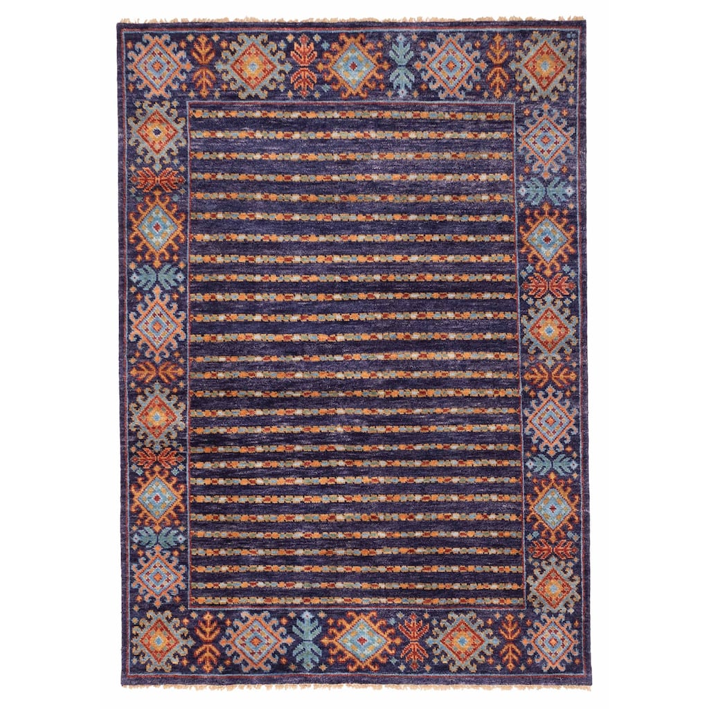 ECARPETGALLERY Hand-knotted Peshawar Ziegler Navy Wool Rug - 5'9 x 8'1