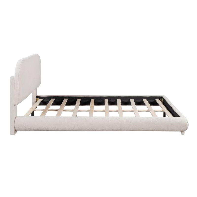 Full/Queen Size Teddy Fleece Upholstered Bed with Thick Fabric, Platform Bed Frame with Headboard & Stylish Curve-shaped Design