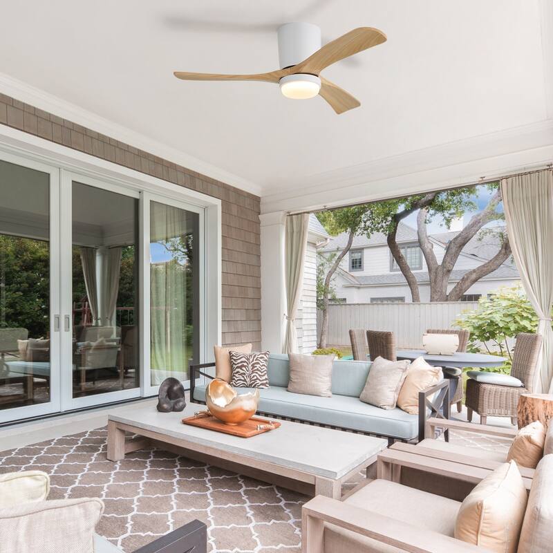 Sofucor 42" Low Profile Flush Mount Ceiling Fan with Lights Remote Control,with 3 Solid Wood Blades,Reversible,Dimmable