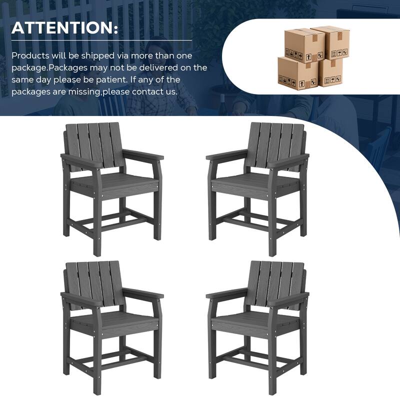 Plastic HDPE Patio Dining Chair with 19.69in Wide Seat Set of 4 - N/A