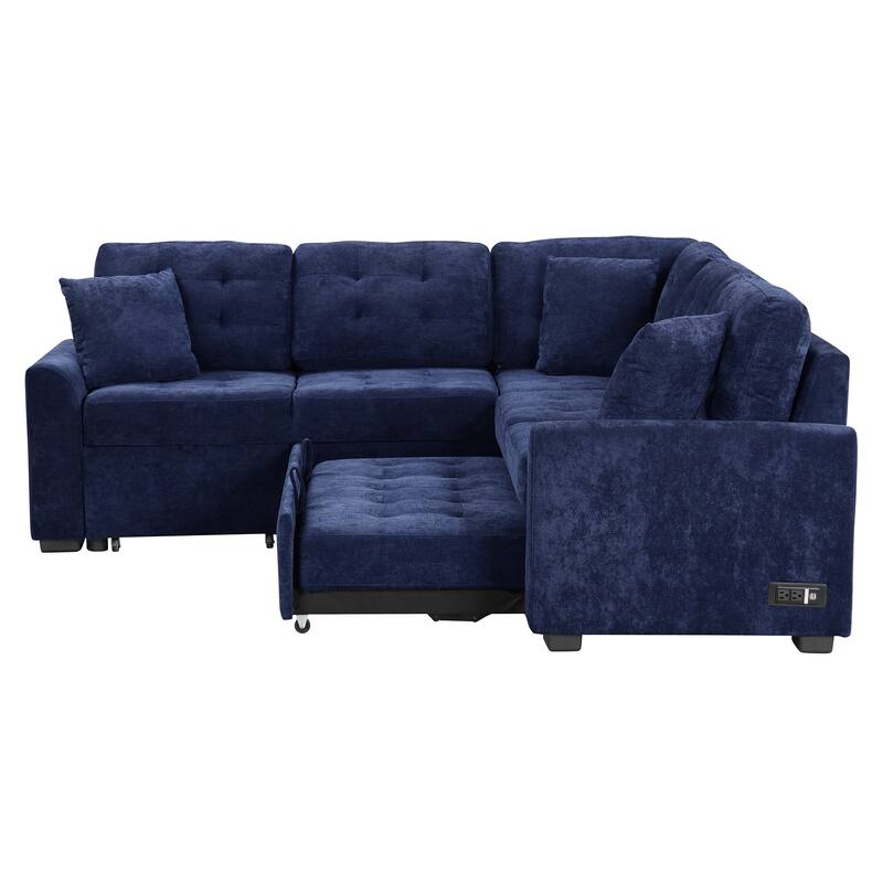 Roomfitters Pull-Out L-Shape Sofa Bed with Wheels, USB Ports, and Power Sockets, Functional Sleeper Sofa for Living Room Comfort