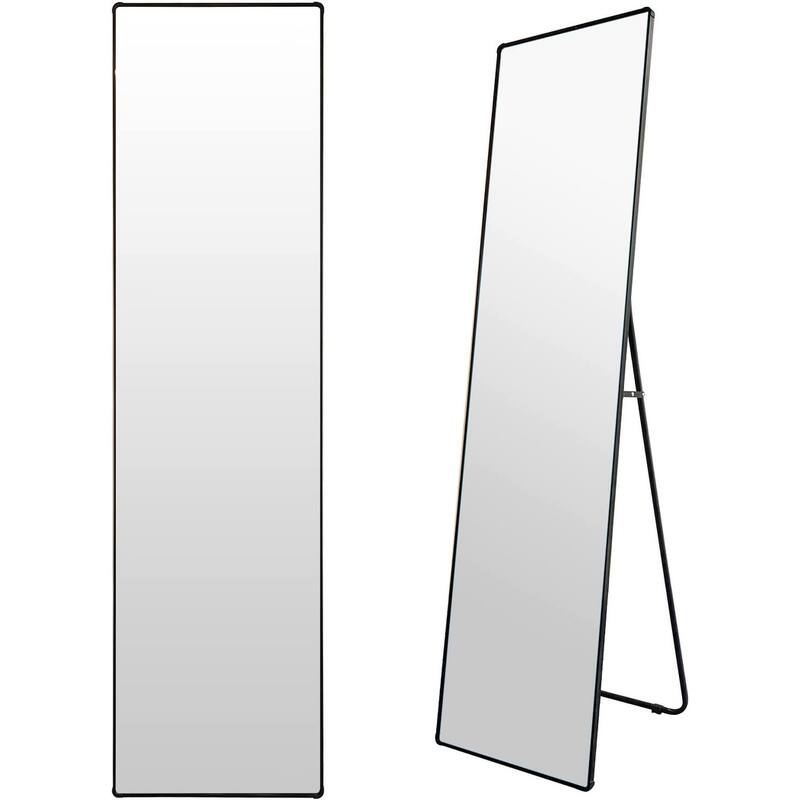 61" x 16" Full Length Mirror in Black with Round Stand