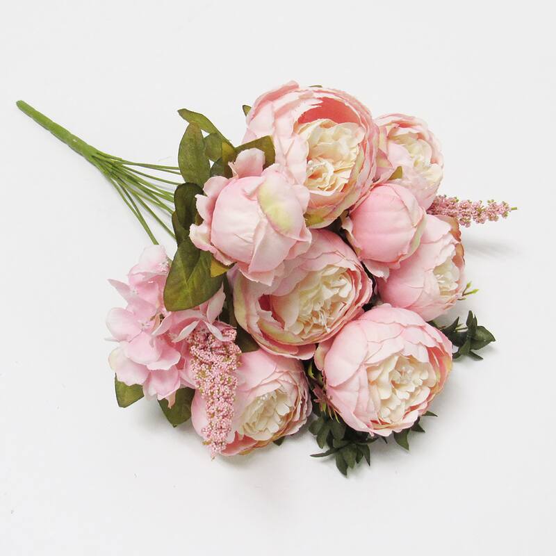 Artificial Mixed Peony Hydrangea Flower Stem Bush Bouquet 19in