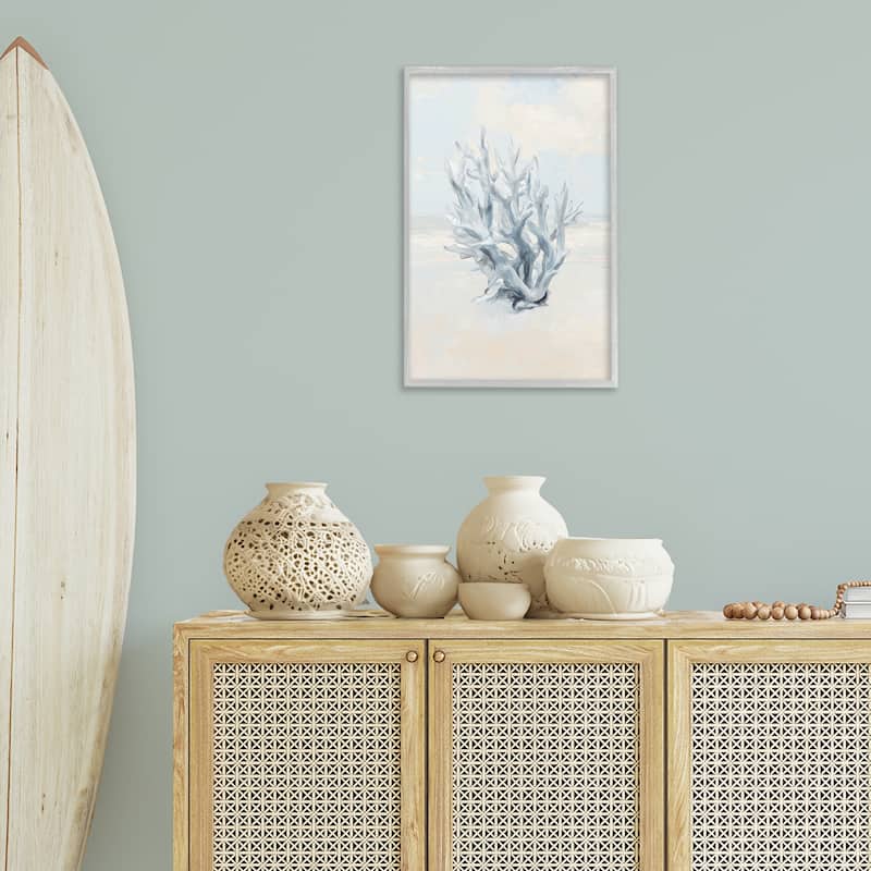 Stupell Soft Minimal Coral Branch Framed Giclee Art Design By Ramona Murdock