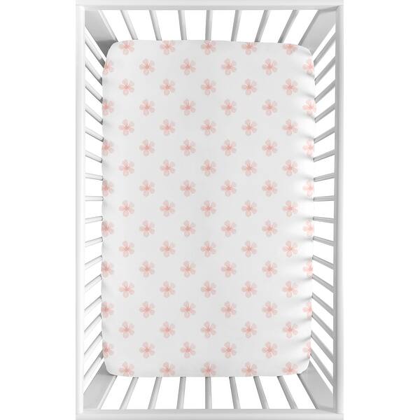 slide 2 of 6, Pink White Flower Blossom Baby Girl Fitted Mini Portable Crib Sheet - Blush Shabby Chic Farmhouse Daisy for Watercolor Floral