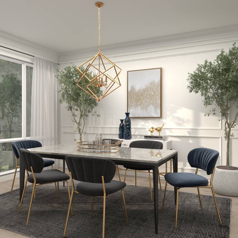 Metal Caged 4 Light Room Chandelier with Link Style Chain - Gold - Roche River Decor