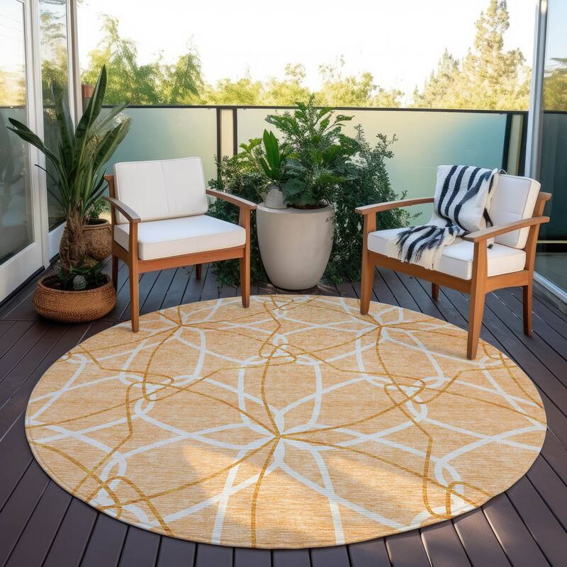 Machine Washable Indoor/ Outdoor Abstract Prism Chantille Rug - Peach - 8' x 8'