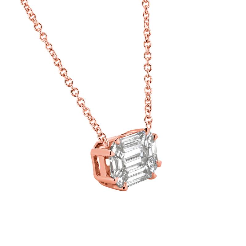 Auriya 14k Gold 1/2ctw Emerald Cut Solitaire Diamond Necklace (E-F, VS1-VS2) - White