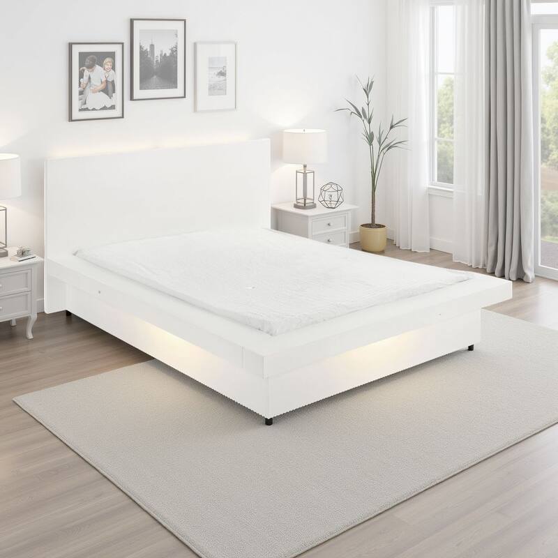 Bela 5 Piece Queen Bedroom Set, LED Lit Bedframe, Snow White Wood
