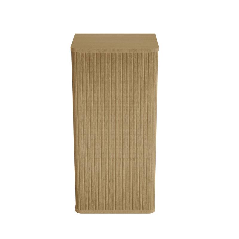 Wall-Mounted Floating Side Cabinet with Chic Striped Textures, Safe Curvy Design, Push-Open Door and Inside Shelves