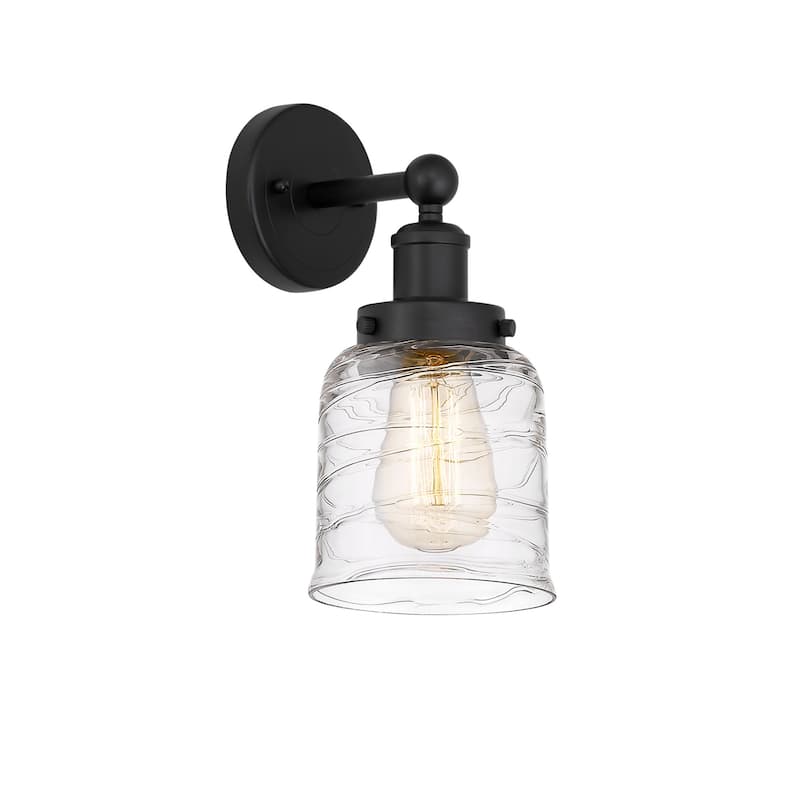 Innovations Lighting 616-1W-10-7 Bell Sconce Bell 10" Tall Wall Sconce - Matte Black / Clear Deco Swirl