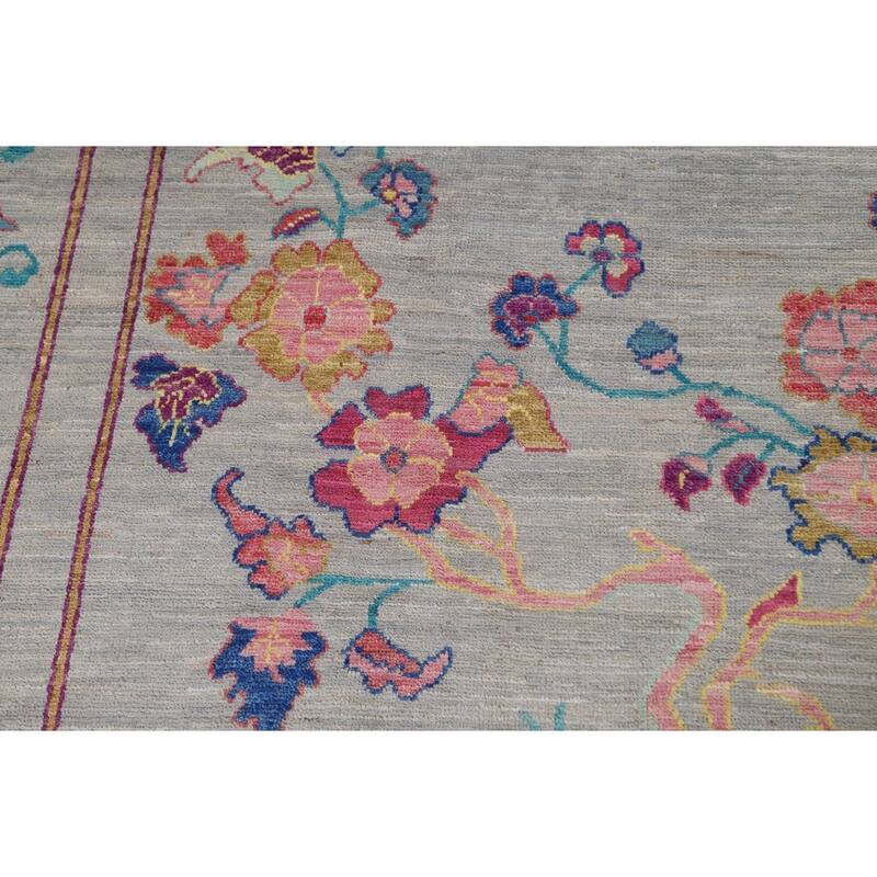 Hand Knotted Oriental 100% Wool Carpet Traditional Floral Greys & Charcoal Art Deco Area Rug - 11' 6'' X 9' 0''