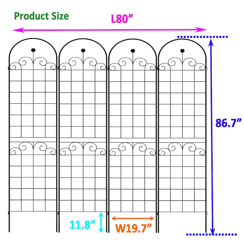 4 Pack Metal Garden Trellis for Climbing Plants Outdoor 86.7'' x 19.7'' Rustproof Plant Support Rose Trellis Netting Trellis