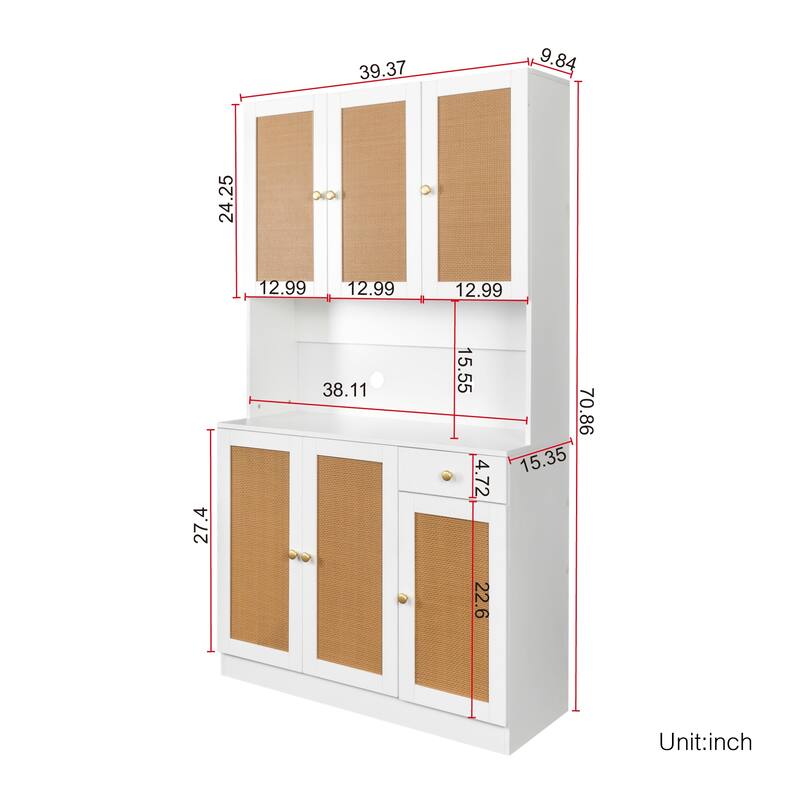70.87" Tall Wardrobe & Kitchen Cabinet with 6-Storage Doors, 1-Open Shelves and 1-Drawer for Bedroom, Easy to Assemble
