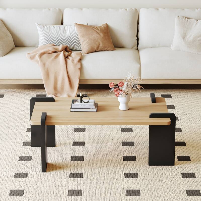 Modern Minimalist Coffee Table Stylish Coffee Table with Natural Wood Tabletop, for Living Room and Lounge Area