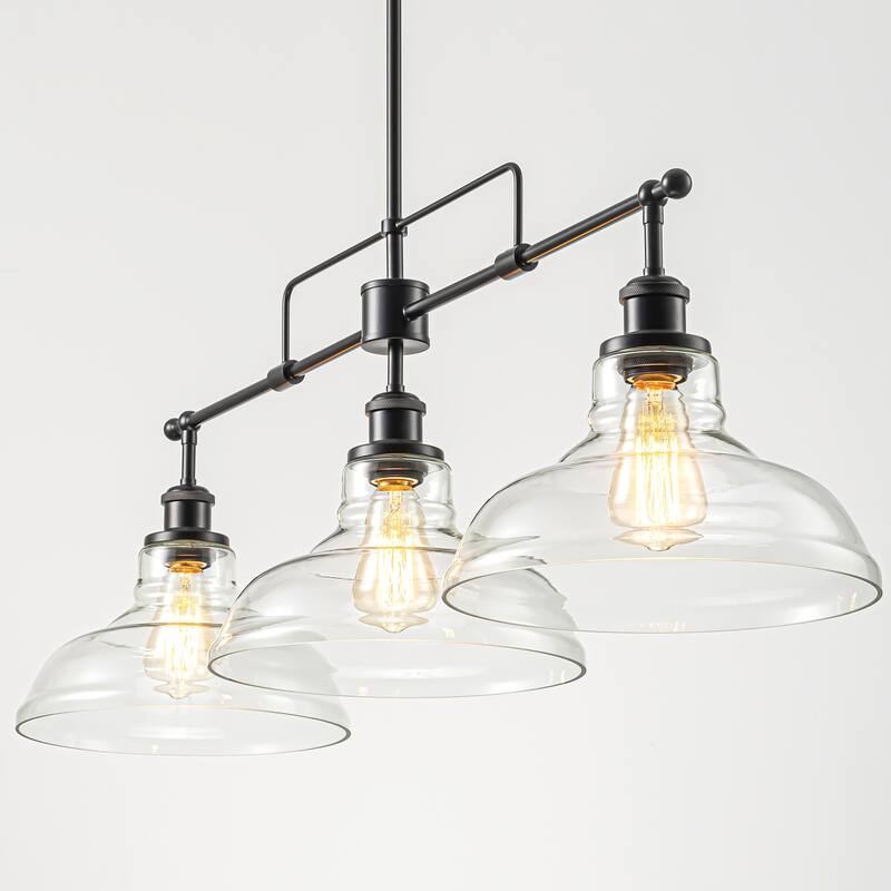 1/3-Light Industrial Modern Black Linear Clear Glass Pendant Light