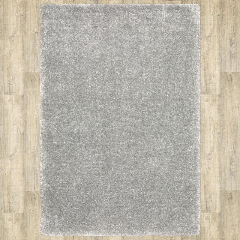 Hugo Plush Shag Solid Silver Area Rug - 5' 3" x 7' 6"