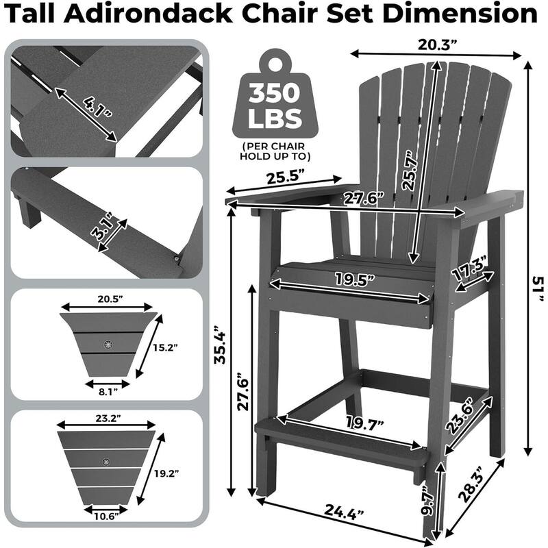 Set of 2 High Adirondack Chairs, Barstools for Deck, Patio, Balcony