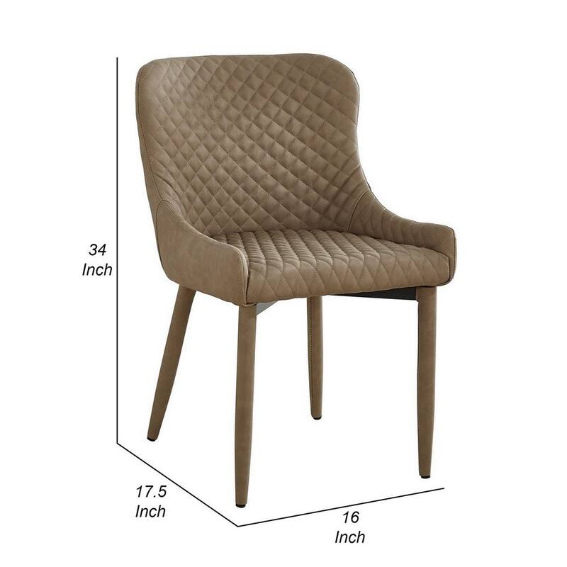 Modern Dining Chair, Beige Vegan Faux Leather, Metal Legs - 34 H x16 W x 17.5 L Inches