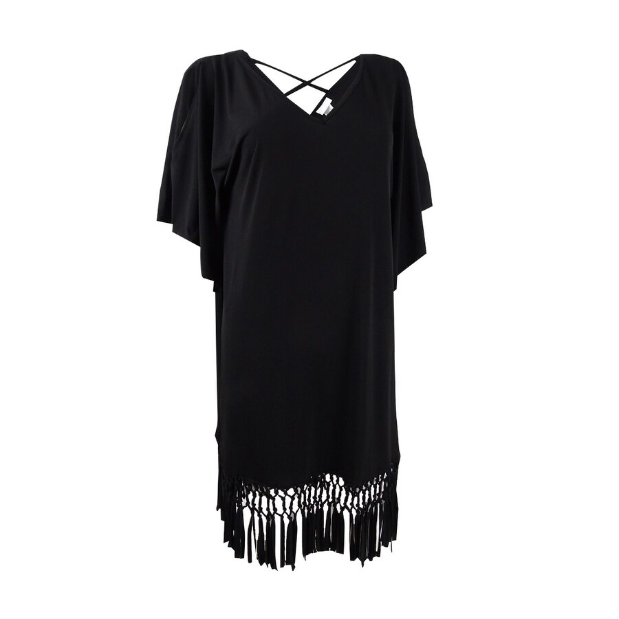 Shop Dotti Women S Plus Sahara Summer Fringe Dress Swim Cover Up Black Overstock 31431977