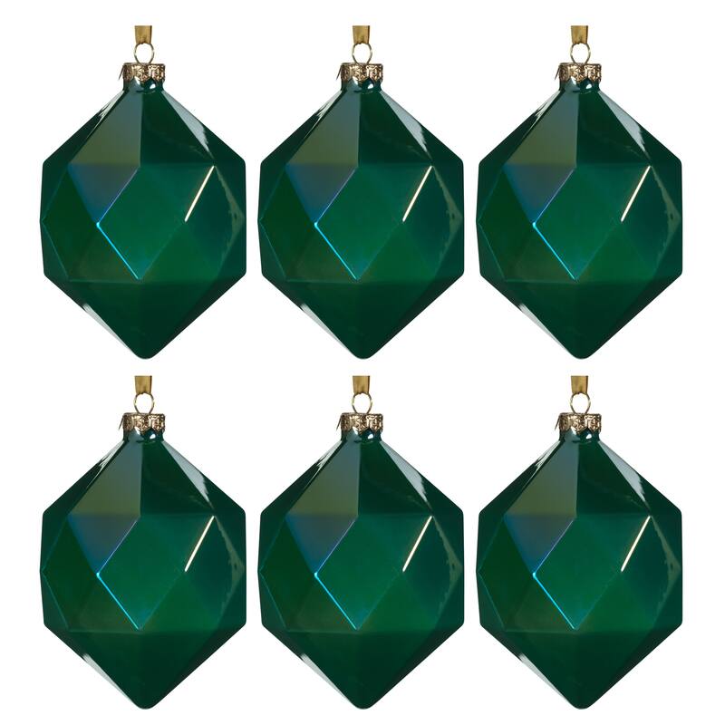 6-Piece Set Green Luster Faceted Glass Hanging Ornaments, Convex Hexagon