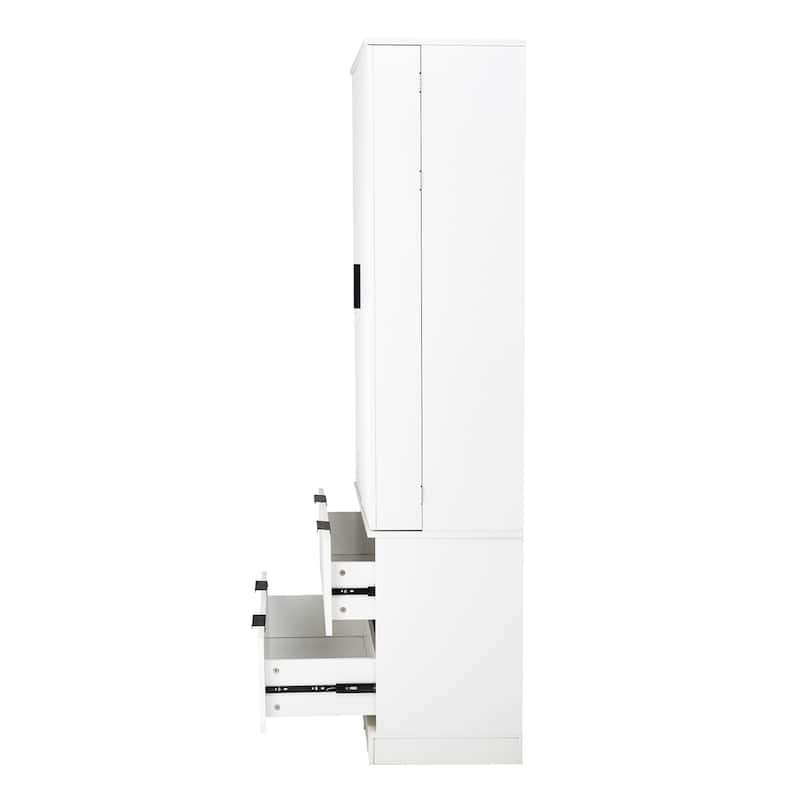 Fluted Kitchen Pantry Cabinet, 2 Doors Freestanding Kitchen Storage Cabinet with 2 Drawers, 8 Spice Racks & Adjustable Shelves