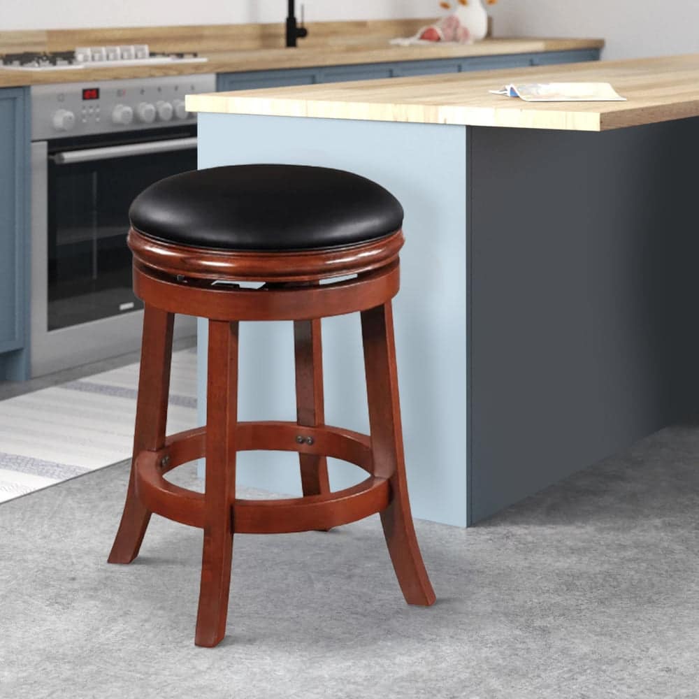 24 inch Swivel Counter Stool, Solid Wood and Faux Leather - 17 L x 17 W x 24 H, in Inches