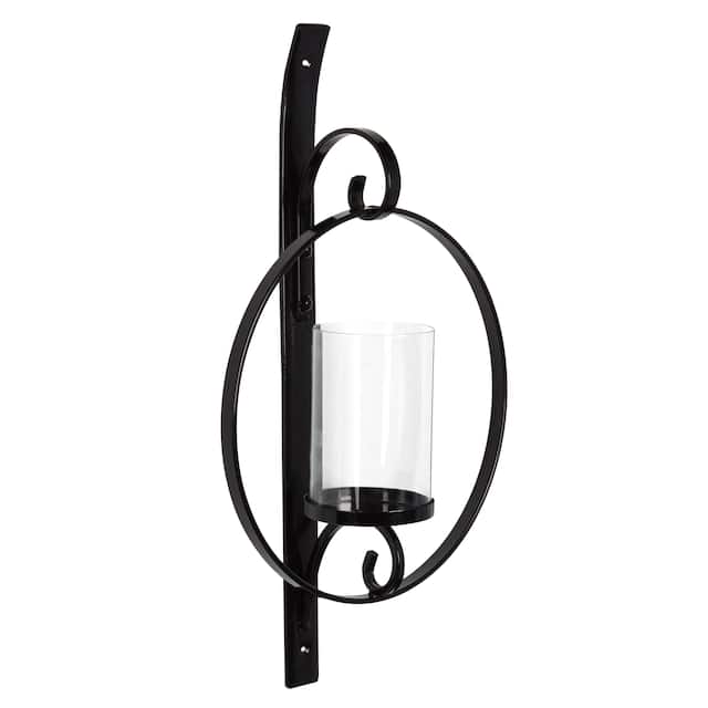 Kate and Laurel Doria Round Glass and Metal Wall Sconce - 12x22 - Black