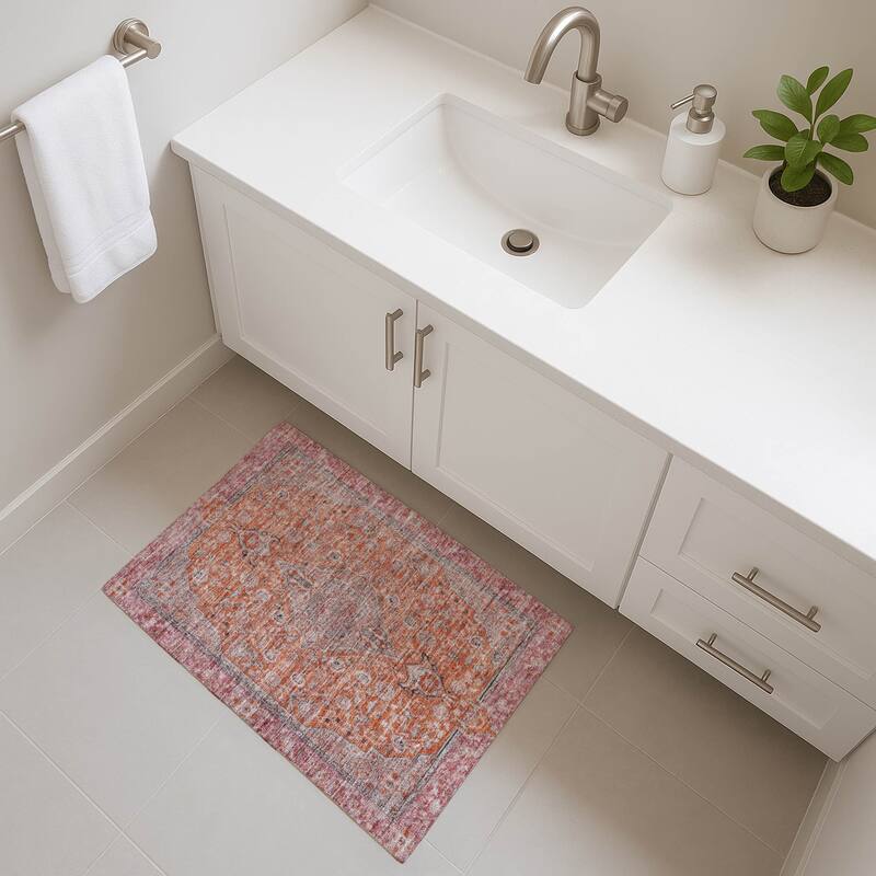 Premium Washable Super Soft Vintage Traditional Mayfield Rug - Orange - 1'8" x 2'6"