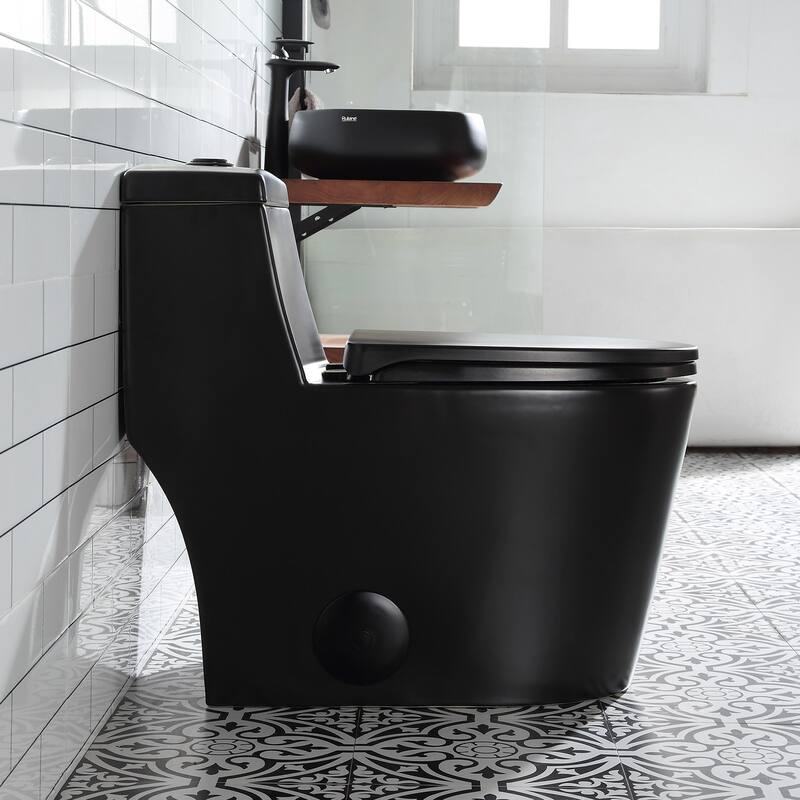 HOROW One-piece 0.8/1.28 GPF Dual Flush Elongated Toilet in Black Seat Included