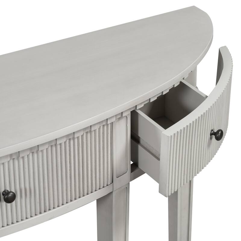 51.1" Modern Curved Console Table with Vertical Stripe Drawer Fronts for Entryway, Hallway, Living Room