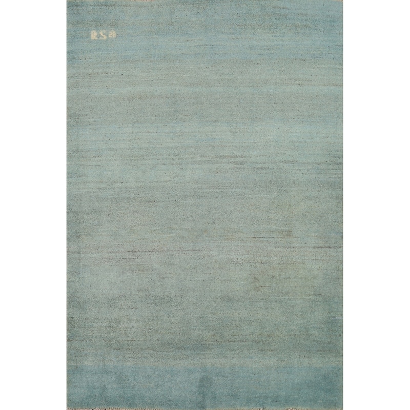 Green Blue Modern Gabbeh Oriental Accent Rug Hand-Knotted Wool Carpet - 3'4" x 4'5"