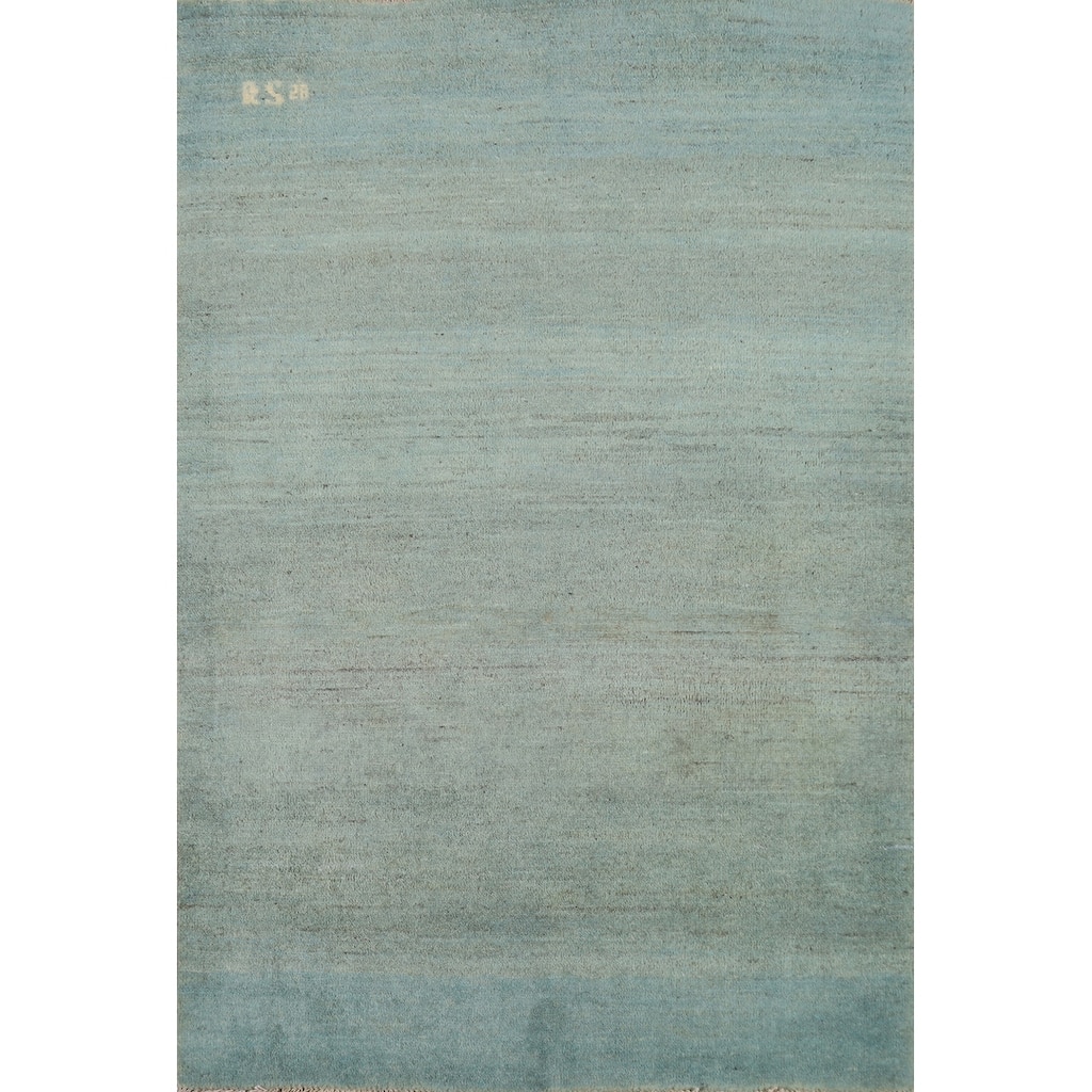 Green Blue Modern Gabbeh Oriental Accent Rug Hand-Knotted Wool Carpet - 3'4" x 4'5"