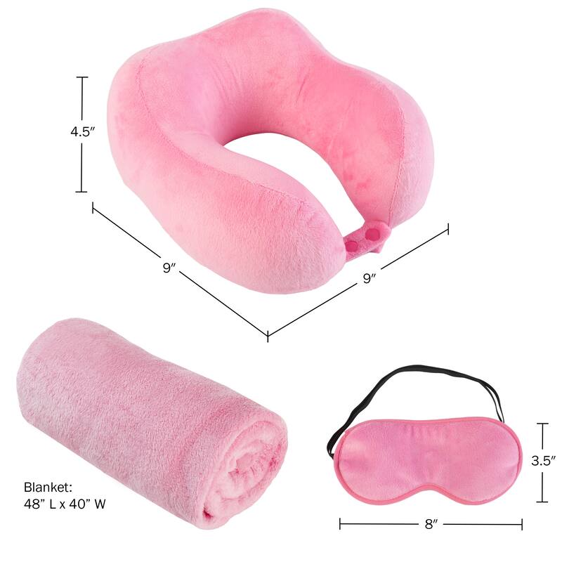Travel Pillow Set - Memory Foam Pillow, Fleece Blanket, and Eye Mask by Home-Complete (Blue)