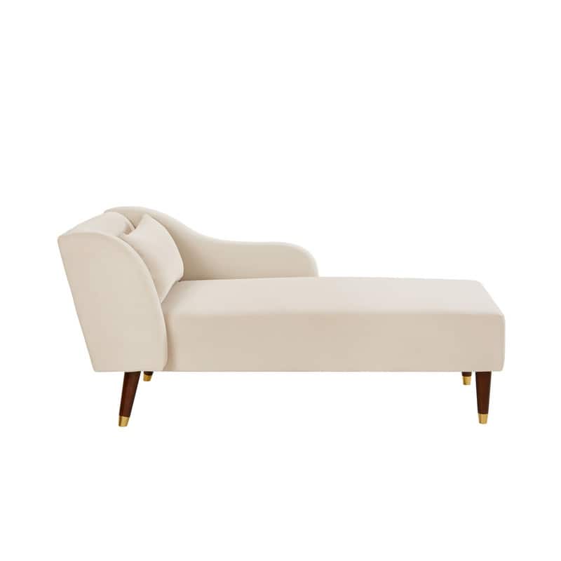 Modern Velvet Upholstered Lounge Chair with Pillow and Solid Wood Legs