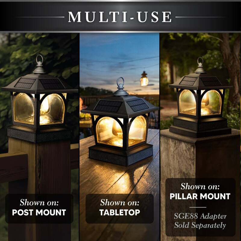 LED Lighted Solar Powered Aluminum Outdoor Post Cap - 14.25" - Black