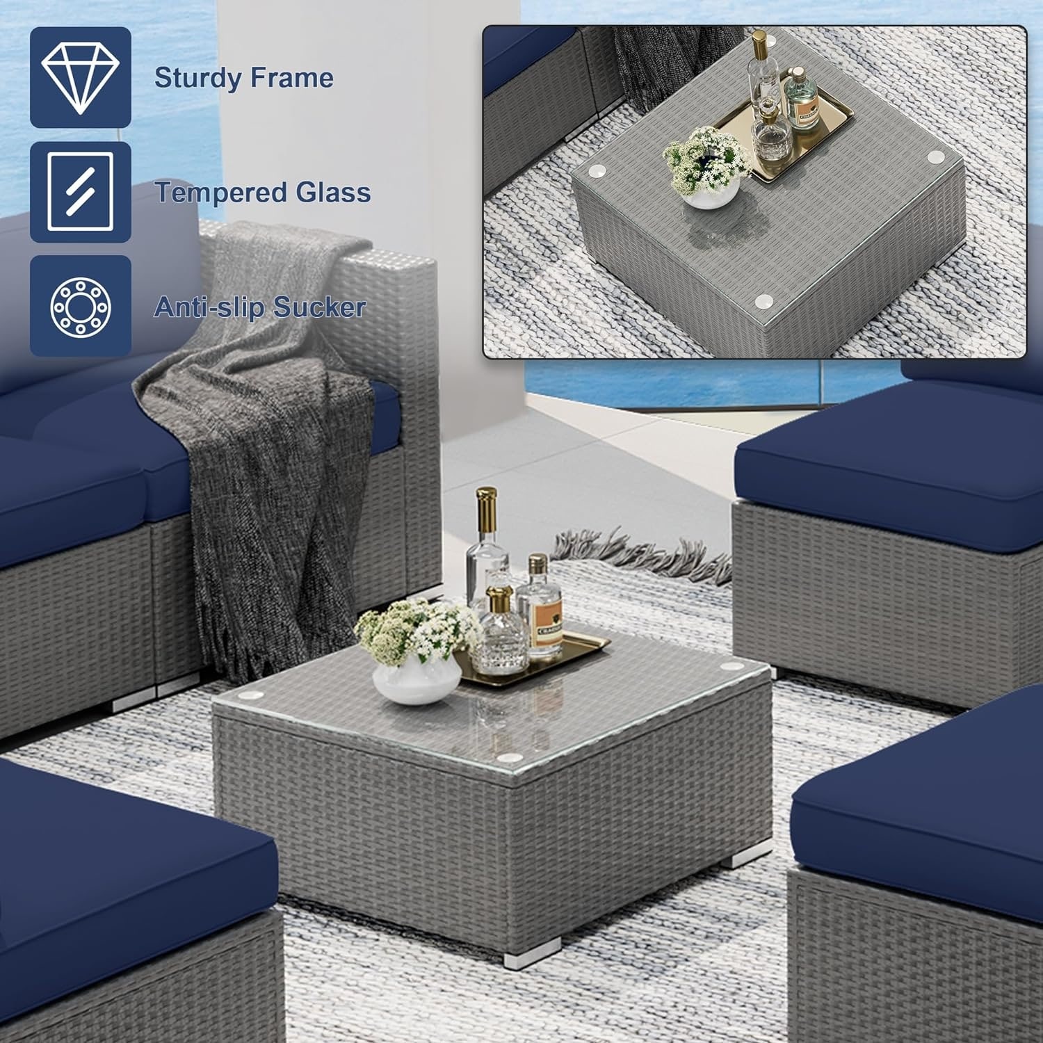 Suncrown outdoor patio furniture wicker sofa seat and glass coffee table top
