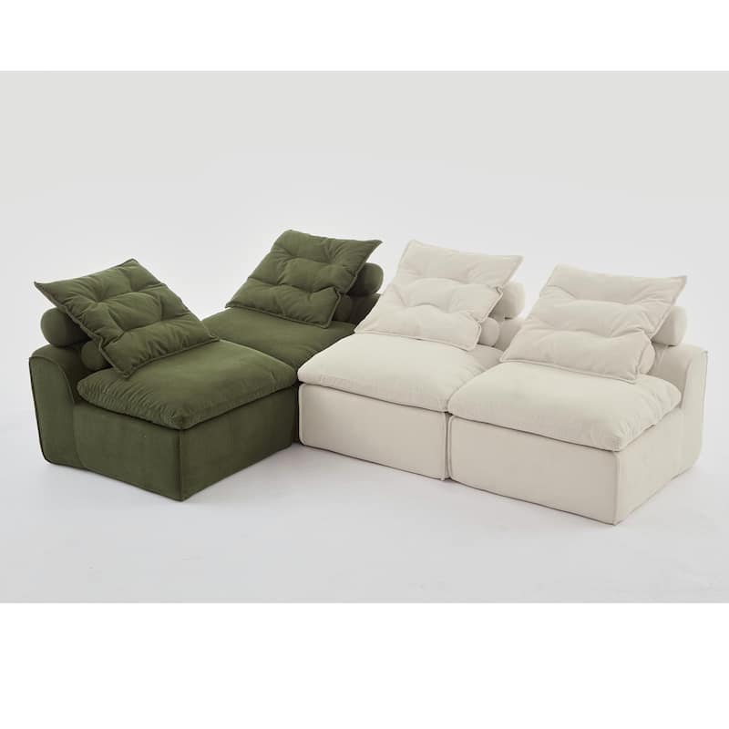 99" Corduroy Modular 4-Seater Sofa with 8 Pillows (4 Neck + 4 Lumbar), Armless Design and DIY Configuration
