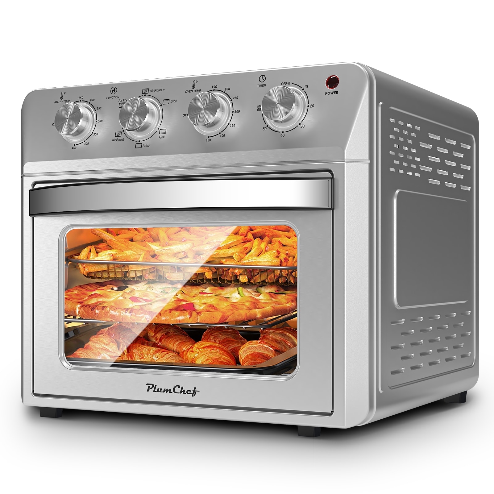 Plum Chef Air Fryer Oven 27.5QT, 6-in-1 Countertop Oven, Air Fry, Bake, Broil, Toast, Warm, Dehydrate, 4 Knob Control, 1600W