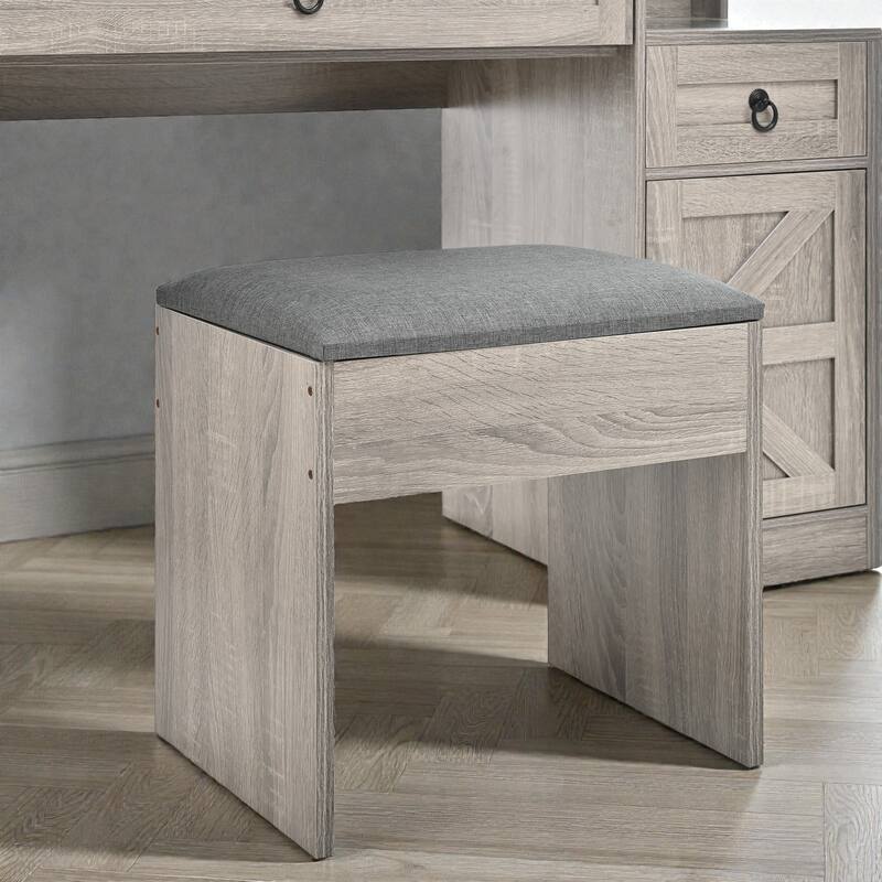 Farmhouse Vanity Desk with Sliding LED Mirror and Lights, Glass Top Vanity Set with Charging Station