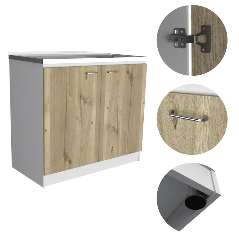Brookeline Rectangle 2-Door Utility Sink and Cabinet White and Light Oak